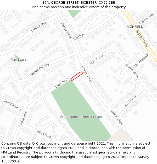 39A, GEORGE STREET, BICESTER, OX26 2EB: Location map and indicative extent of plot