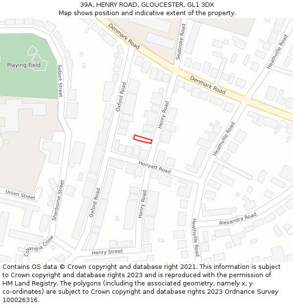 39A, HENRY ROAD, GLOUCESTER, GL1 3DX: Location map and indicative extent of plot