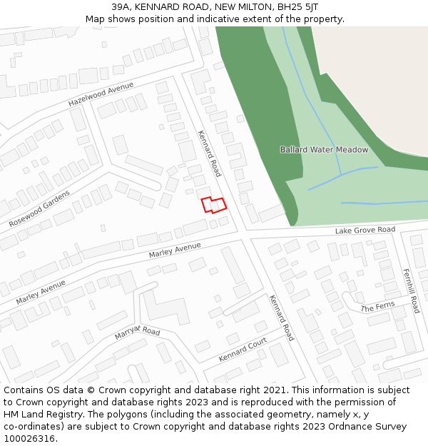 39A, KENNARD ROAD, NEW MILTON, BH25 5JT: Location map and indicative extent of plot