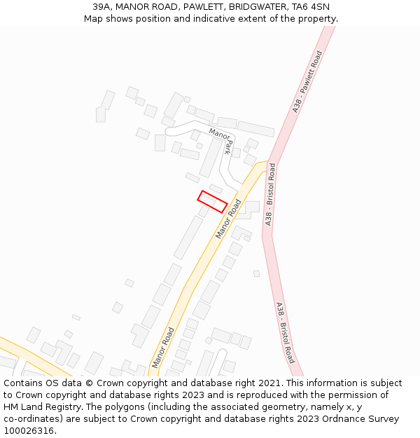 39A, MANOR ROAD, PAWLETT, BRIDGWATER, TA6 4SN: Location map and indicative extent of plot