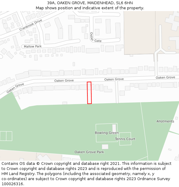 39A, OAKEN GROVE, MAIDENHEAD, SL6 6HN: Location map and indicative extent of plot