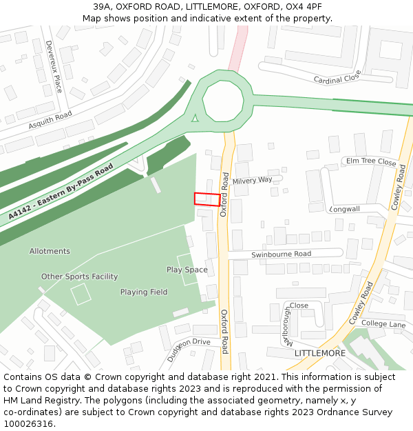 39A, OXFORD ROAD, LITTLEMORE, OXFORD, OX4 4PF: Location map and indicative extent of plot