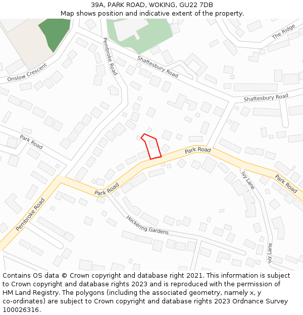 39A, PARK ROAD, WOKING, GU22 7DB: Location map and indicative extent of plot