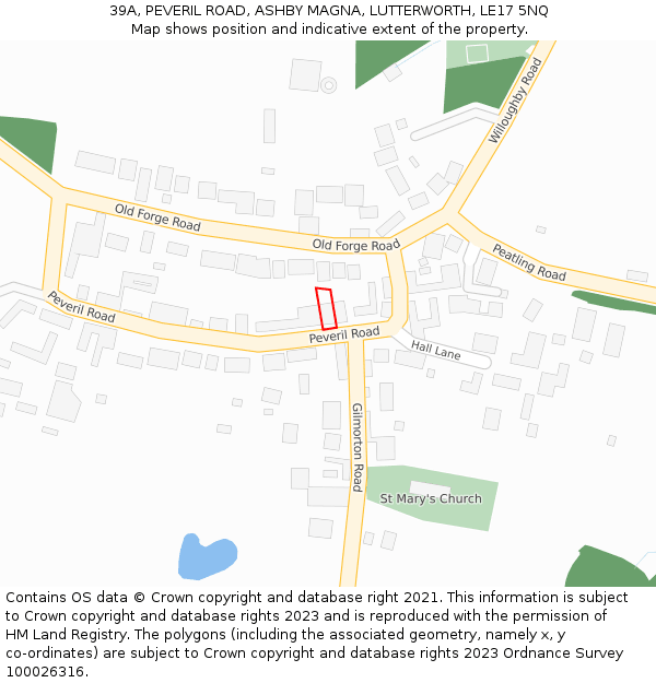 39A, PEVERIL ROAD, ASHBY MAGNA, LUTTERWORTH, LE17 5NQ: Location map and indicative extent of plot