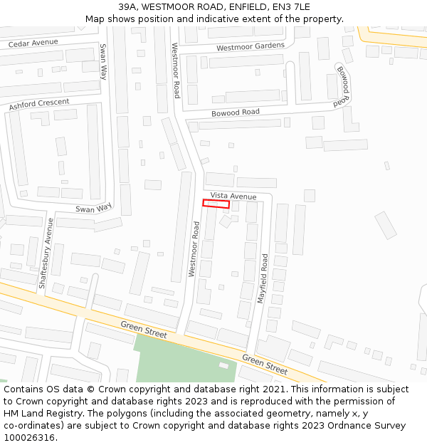 39A, WESTMOOR ROAD, ENFIELD, EN3 7LE: Location map and indicative extent of plot