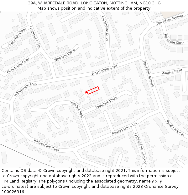 39A, WHARFEDALE ROAD, LONG EATON, NOTTINGHAM, NG10 3HG: Location map and indicative extent of plot