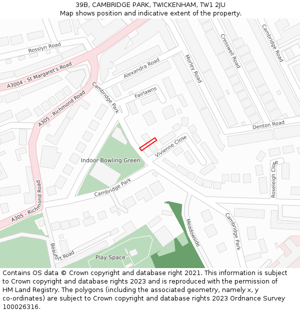 39B, CAMBRIDGE PARK, TWICKENHAM, TW1 2JU: Location map and indicative extent of plot