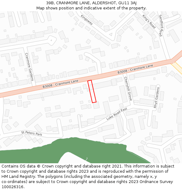 39B, CRANMORE LANE, ALDERSHOT, GU11 3AJ: Location map and indicative extent of plot