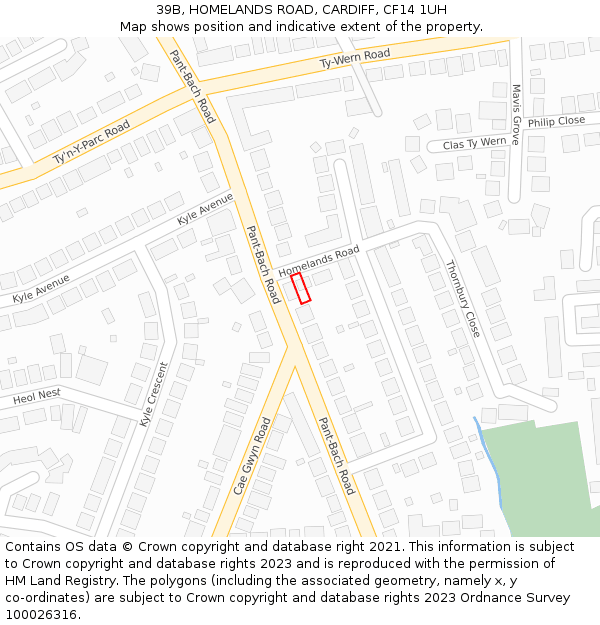 39B, HOMELANDS ROAD, CARDIFF, CF14 1UH: Location map and indicative extent of plot