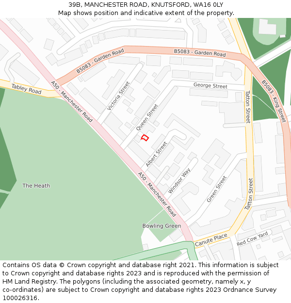 39B, MANCHESTER ROAD, KNUTSFORD, WA16 0LY: Location map and indicative extent of plot