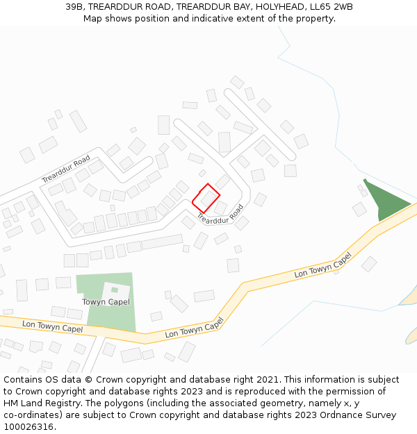 39B, TREARDDUR ROAD, TREARDDUR BAY, HOLYHEAD, LL65 2WB: Location map and indicative extent of plot