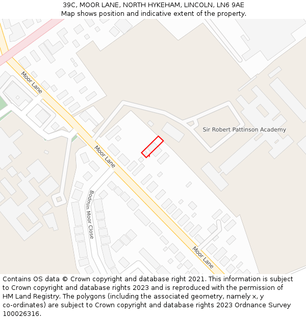 39C, MOOR LANE, NORTH HYKEHAM, LINCOLN, LN6 9AE: Location map and indicative extent of plot