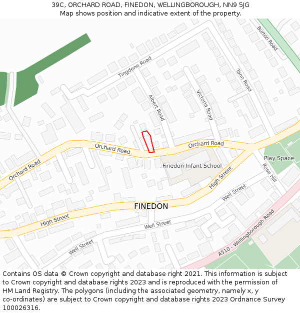 39C, ORCHARD ROAD, FINEDON, WELLINGBOROUGH, NN9 5JG: Location map and indicative extent of plot