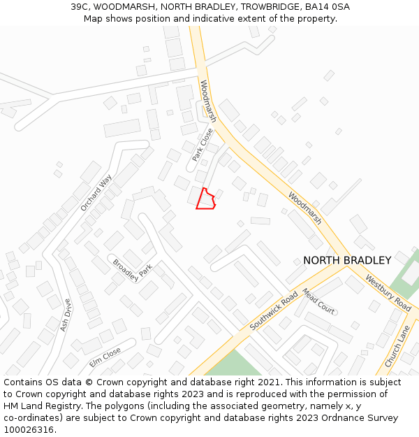 39C, WOODMARSH, NORTH BRADLEY, TROWBRIDGE, BA14 0SA: Location map and indicative extent of plot