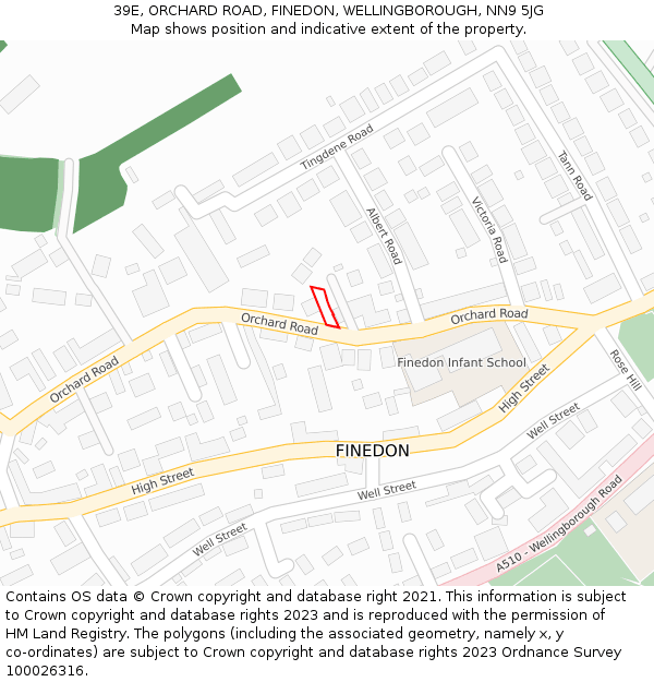 39E, ORCHARD ROAD, FINEDON, WELLINGBOROUGH, NN9 5JG: Location map and indicative extent of plot