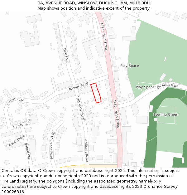 3A, AVENUE ROAD, WINSLOW, BUCKINGHAM, MK18 3DH: Location map and indicative extent of plot