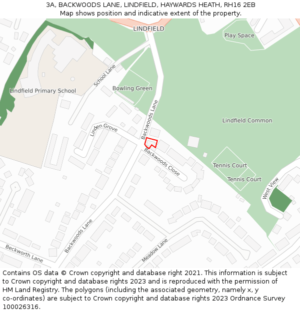 3A, BACKWOODS LANE, LINDFIELD, HAYWARDS HEATH, RH16 2EB: Location map and indicative extent of plot