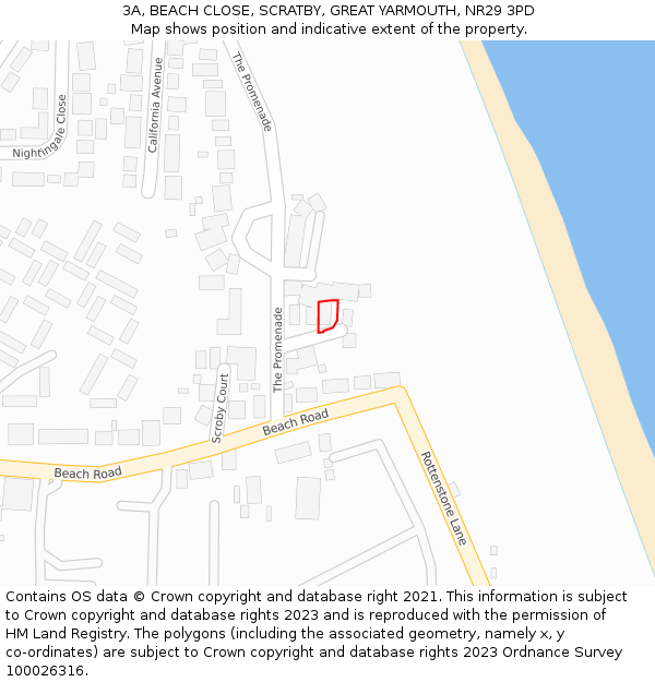 3A, BEACH CLOSE, SCRATBY, GREAT YARMOUTH, NR29 3PD: Location map and indicative extent of plot