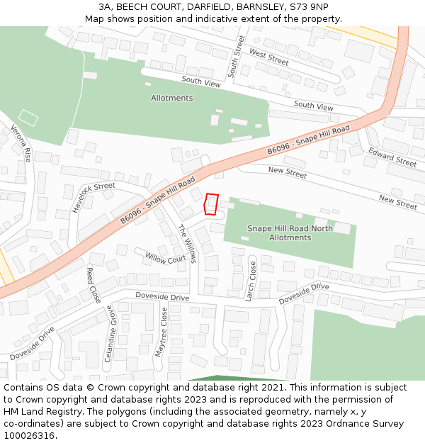 3A, BEECH COURT, DARFIELD, BARNSLEY, S73 9NP: Location map and indicative extent of plot