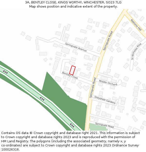 3A, BENTLEY CLOSE, KINGS WORTHY, WINCHESTER, SO23 7LG: Location map and indicative extent of plot