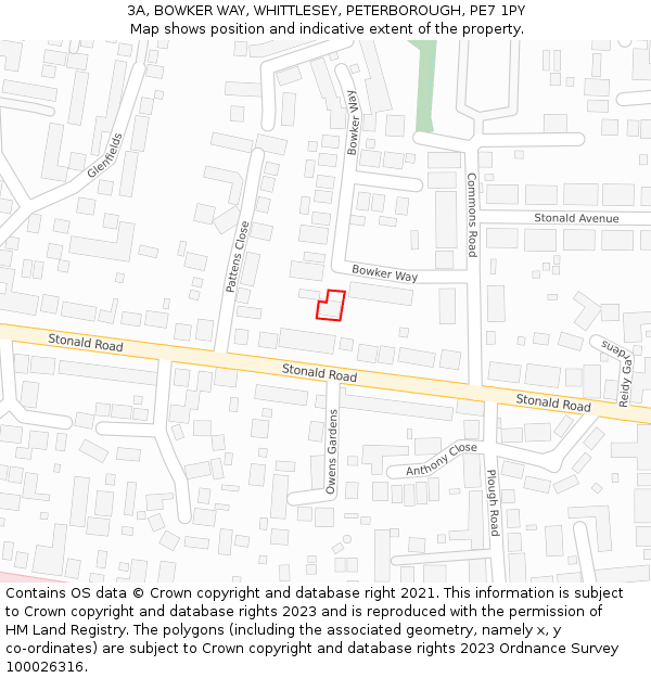 3A, BOWKER WAY, WHITTLESEY, PETERBOROUGH, PE7 1PY: Location map and indicative extent of plot