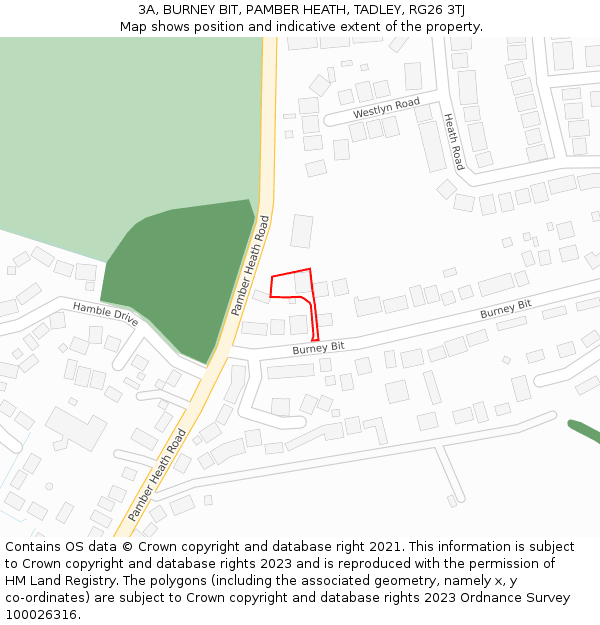3A, BURNEY BIT, PAMBER HEATH, TADLEY, RG26 3TJ: Location map and indicative extent of plot