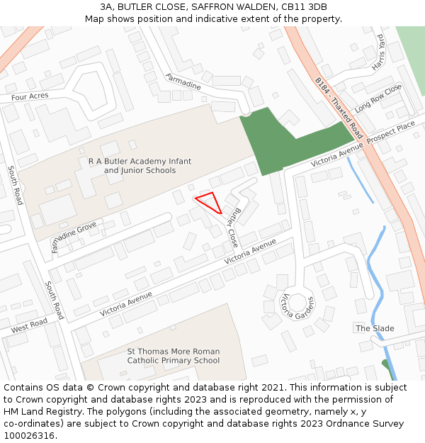 3A, BUTLER CLOSE, SAFFRON WALDEN, CB11 3DB: Location map and indicative extent of plot