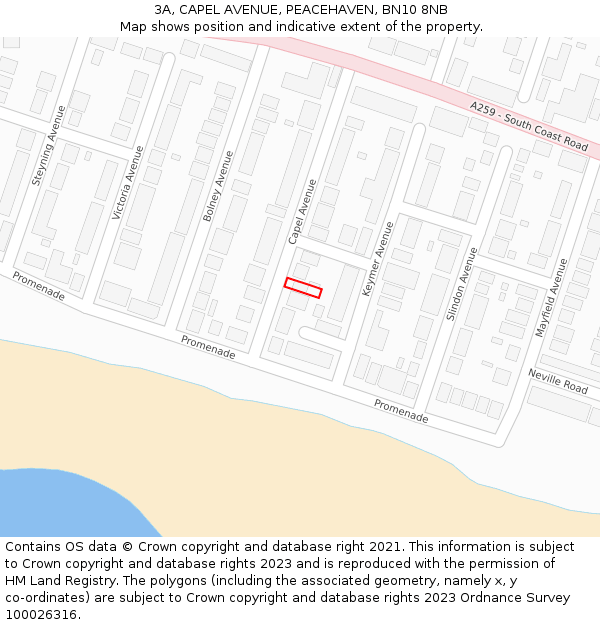 3A, CAPEL AVENUE, PEACEHAVEN, BN10 8NB: Location map and indicative extent of plot