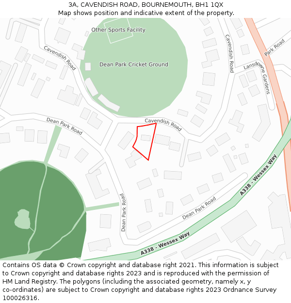 3A, CAVENDISH ROAD, BOURNEMOUTH, BH1 1QX: Location map and indicative extent of plot