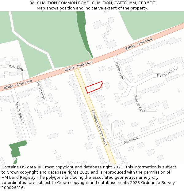 3A, CHALDON COMMON ROAD, CHALDON, CATERHAM, CR3 5DE: Location map and indicative extent of plot