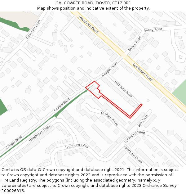 3A, COWPER ROAD, DOVER, CT17 0PF: Location map and indicative extent of plot