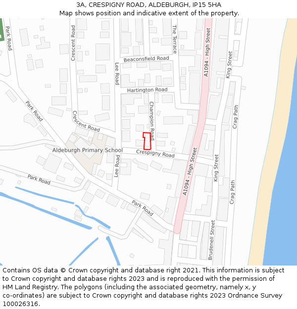 3A, CRESPIGNY ROAD, ALDEBURGH, IP15 5HA: Location map and indicative extent of plot