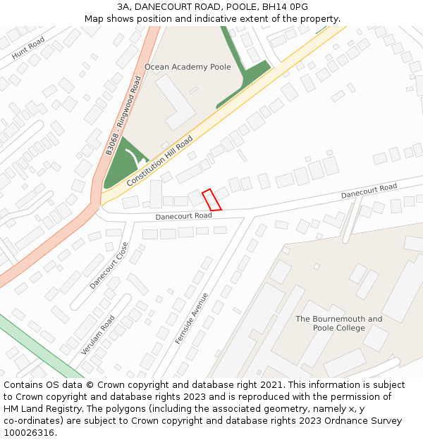 3A, DANECOURT ROAD, POOLE, BH14 0PG: Location map and indicative extent of plot