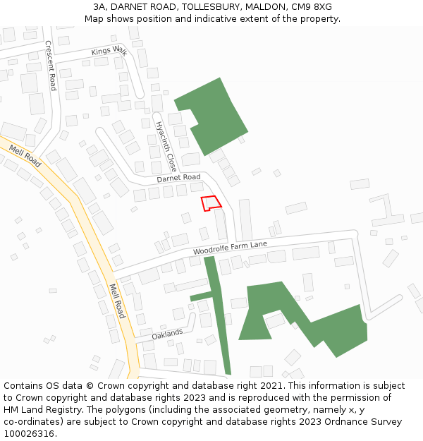 3A, DARNET ROAD, TOLLESBURY, MALDON, CM9 8XG: Location map and indicative extent of plot