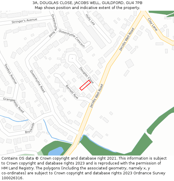 3A, DOUGLAS CLOSE, JACOBS WELL, GUILDFORD, GU4 7PB: Location map and indicative extent of plot