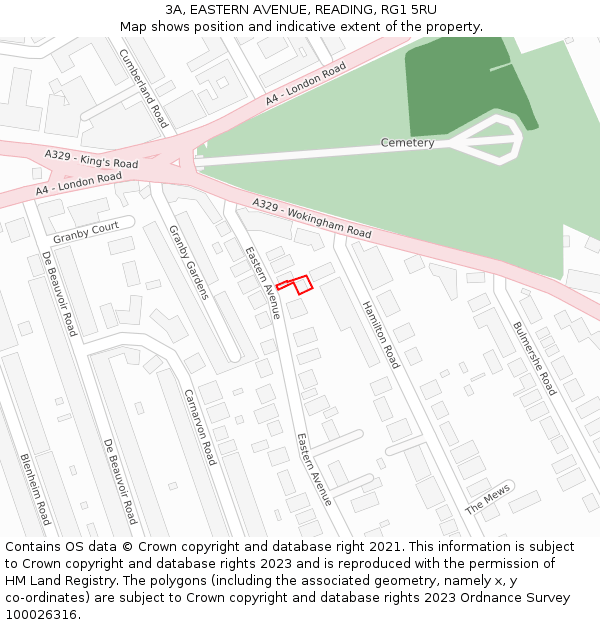 3A, EASTERN AVENUE, READING, RG1 5RU: Location map and indicative extent of plot