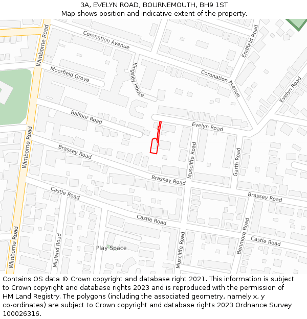 3A, EVELYN ROAD, BOURNEMOUTH, BH9 1ST: Location map and indicative extent of plot