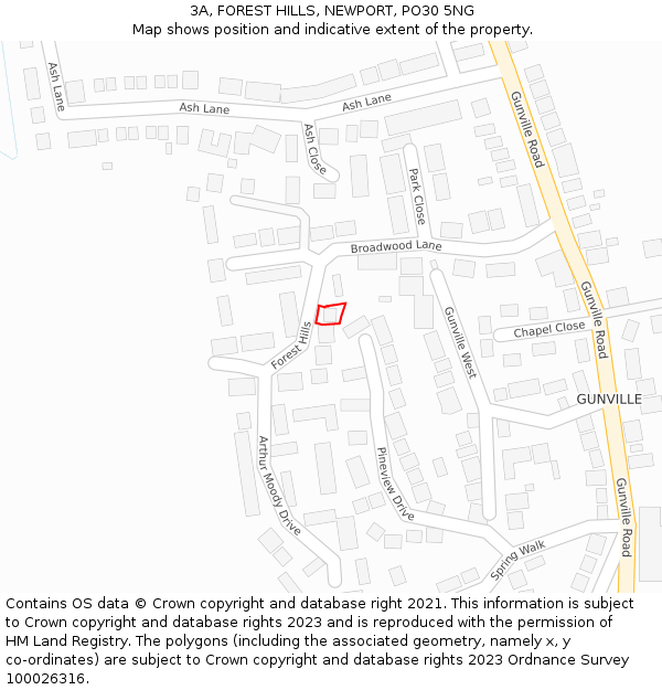 3A, FOREST HILLS, NEWPORT, PO30 5NG: Location map and indicative extent of plot