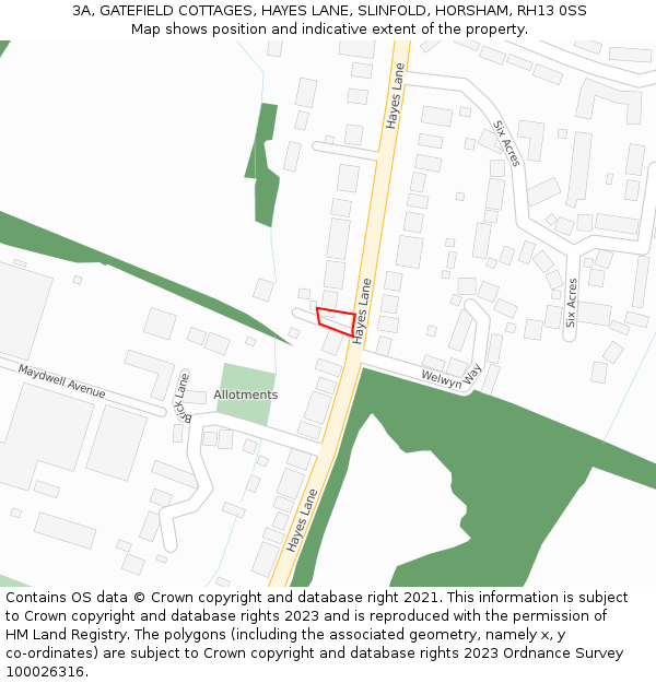3A, GATEFIELD COTTAGES, HAYES LANE, SLINFOLD, HORSHAM, RH13 0SS: Location map and indicative extent of plot
