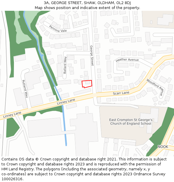 3A, GEORGE STREET, SHAW, OLDHAM, OL2 8DJ: Location map and indicative extent of plot