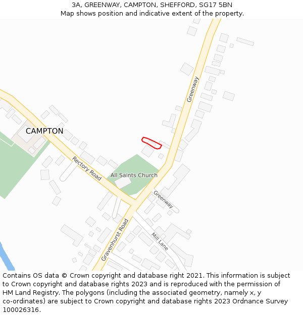 3A, GREENWAY, CAMPTON, SHEFFORD, SG17 5BN: Location map and indicative extent of plot
