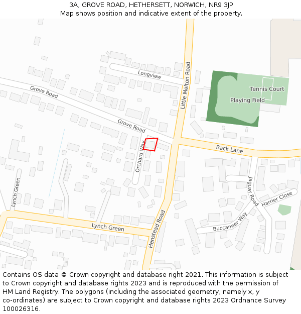 3A, GROVE ROAD, HETHERSETT, NORWICH, NR9 3JP: Location map and indicative extent of plot