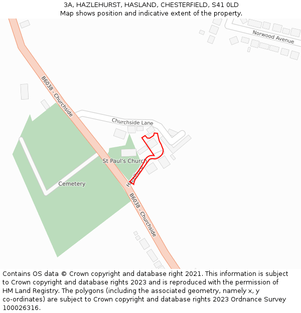 3A, HAZLEHURST, HASLAND, CHESTERFIELD, S41 0LD: Location map and indicative extent of plot