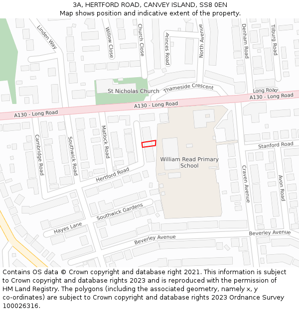 3A, HERTFORD ROAD, CANVEY ISLAND, SS8 0EN: Location map and indicative extent of plot