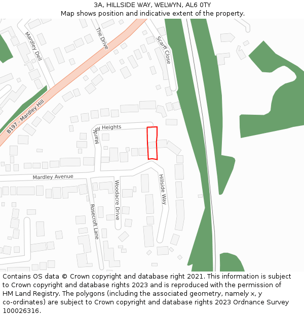 3A, HILLSIDE WAY, WELWYN, AL6 0TY: Location map and indicative extent of plot