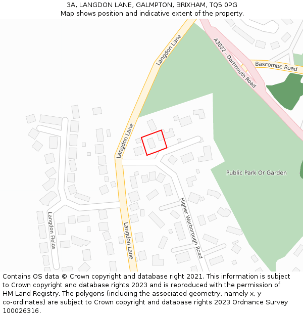 3A, LANGDON LANE, GALMPTON, BRIXHAM, TQ5 0PG: Location map and indicative extent of plot