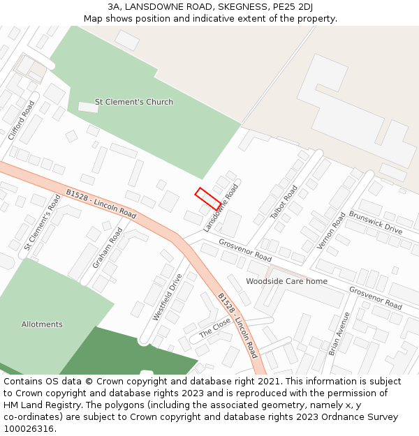 3A, LANSDOWNE ROAD, SKEGNESS, PE25 2DJ: Location map and indicative extent of plot