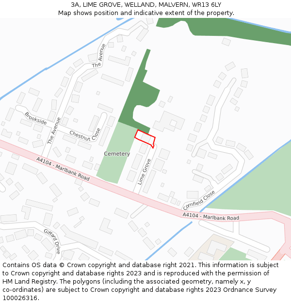 3A, LIME GROVE, WELLAND, MALVERN, WR13 6LY: Location map and indicative extent of plot