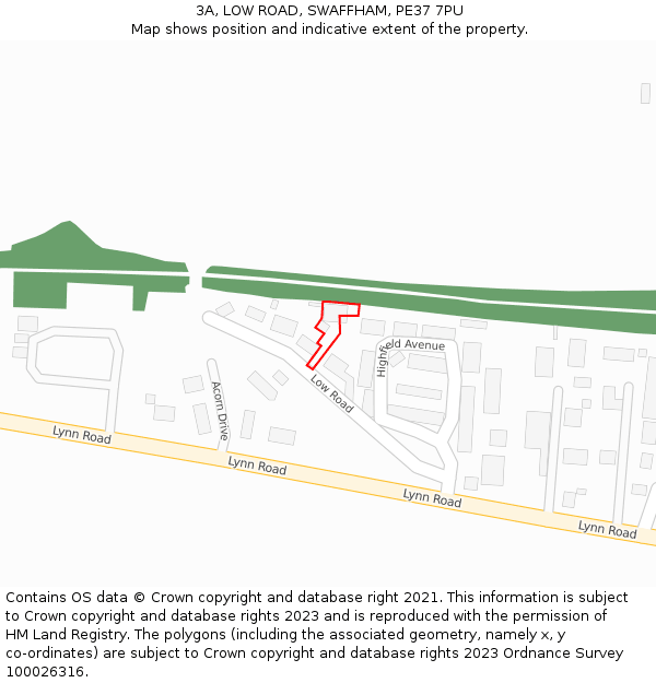3A, LOW ROAD, SWAFFHAM, PE37 7PU: Location map and indicative extent of plot