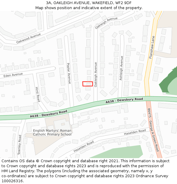 3A, OAKLEIGH AVENUE, WAKEFIELD, WF2 9DF: Location map and indicative extent of plot